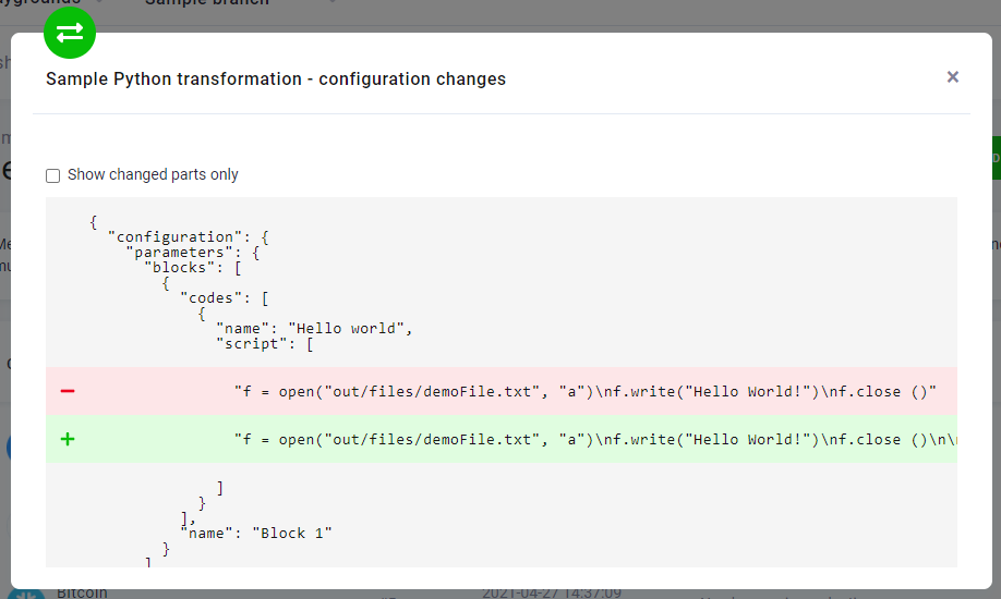 Detailed diff of configuration change